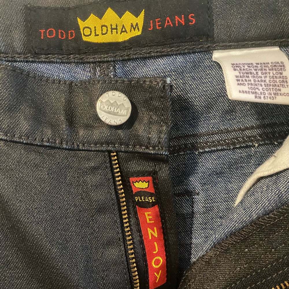 Todd Oldham Women's Dark Denim Straight Leg Jeans with Red Tag Detail